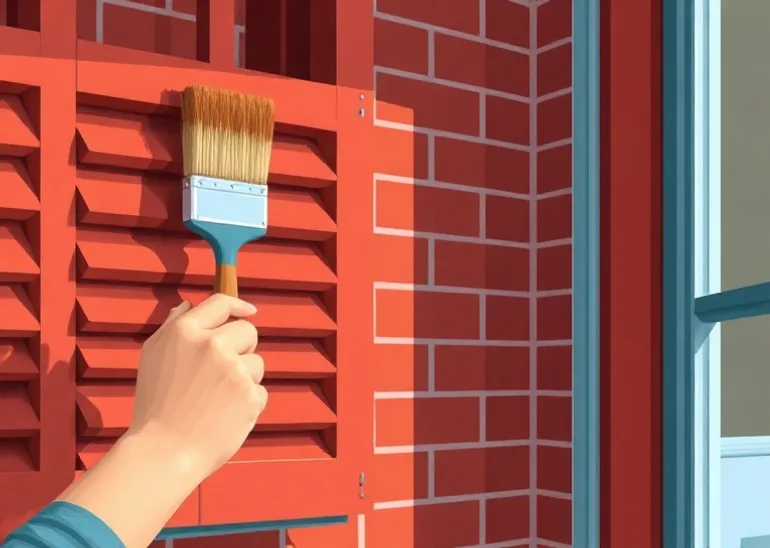 Mise en peinture au pinceau de volets et d'encadrements en bois