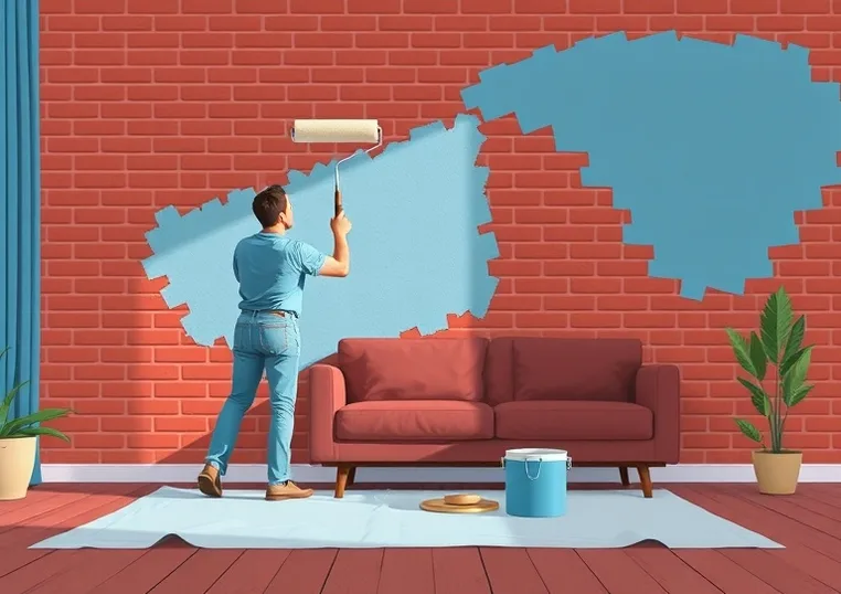 Peintre appliquant la peinture au rouleau sur un mur de salon